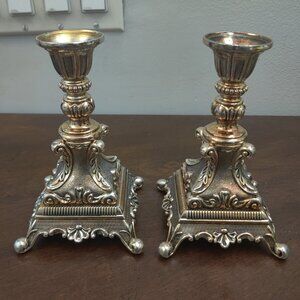 Footed Pair of Momentz Style Candlestick Holders